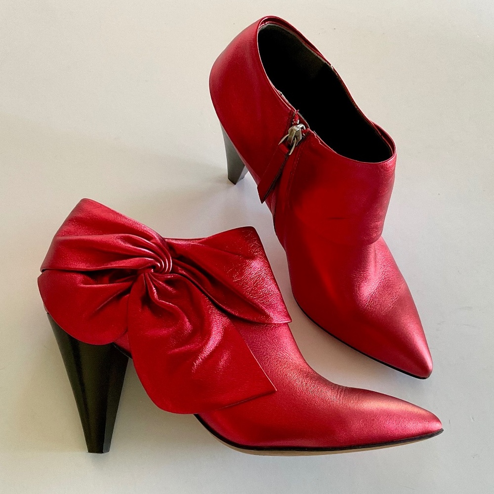 PAIGE Catrine Bootie Metallic Red Pointed Toe Cone Heel Size 9